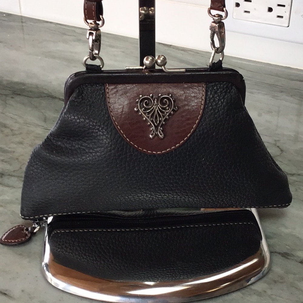 Brighton Vintage Black Brown Mini Purse With Strap